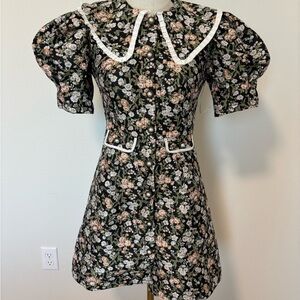 Sister Jane Black Floral Mini Dress with Collar